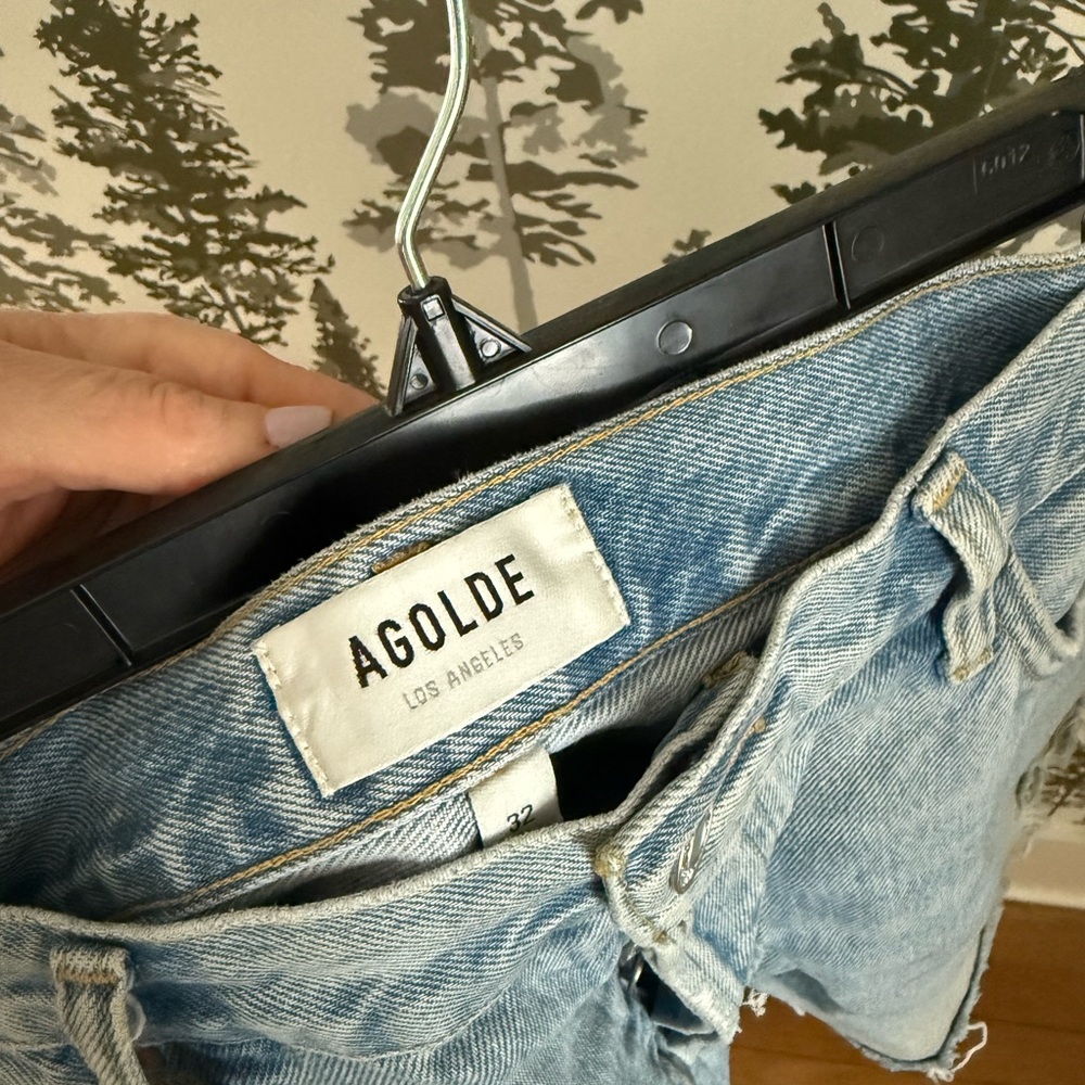 Agolde Light Blue Distressed Jean Shorts - Picture 3 of 7